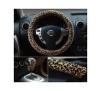 (Beige leopard print, 38cm) Classic leopard print steering wheel cover winter plush gear cover brake cover three-piece set