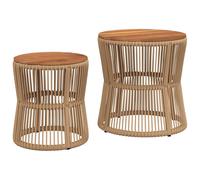 vidaXL Garden Side Tables 2 pcs with Wooden Top Beige Poly Rattan