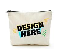 Beige Linen Beauty Bag Your Own Picture Text Logo Coworker Leaving Gifts