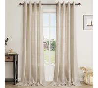 Beige Linen Curtains 86 Inches Long 2 Panels Set for Living Dining Room Grommet Semi Sheer Soft Linen Drapes Boho Farmhouse Oatmeal Tan Floor to Ceiling 86 Inch Length Curtains for Bedroom 52x86