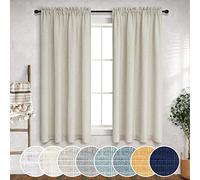 Beige Linen Curtains for Small Windows 45 Inch Length 2 Panel Rod Pocket Burlap Cotton Look Short Lightweight Classy Classic Accent Curtain for Kitchen Bathroom Basement Industrial Farmhouse Decor Tan