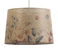 Beige Linen & Flowers Design Vintage Easy Fit Round Tapered Drum Shade | Clear Hard Lined | 30cm Diameter (12") | Reversible Gimbal | Pendants & Table Lamps | Fits All Lampholder Types E14 E27 B15 B22