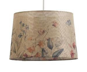 Beige Linen & Flowers Design Vintage Easy Fit Round Tapered Drum Shade | Clear Hard Lined | 30cm Diameter (12") | Reversible Gimbal | Pendants & Table Lamps | Fits All Lampholder Types E14 E27 B15 B22