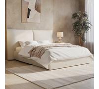 Beige Linen King Size Ottoman Bed with Pillow Headboard - Dune