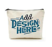 Beige Linen Makeup Bag Design Your Own Text Coworker Leaving Gifts