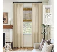 Beige Linen Pinch Pleat Curtains 84 Inches Long for Living Room Flax Burlap Pinch Pleated Drapes with Hooks Rings Back Tab Farmhouse Boho Light Filtering Semi Sheer Curtains for Dining Bedroom Office