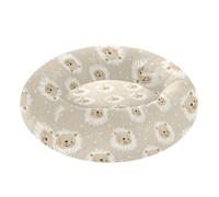 Beige Lion Faces Donut Dog Bed Round Cat Bed Orthopedic Washable Anti-Slip Donut Pet Beds with Removable Cover Small