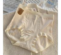 (beige, M, 80-100) High Waist Antibacterial Pure Cotton Soft Solid Color Women's Briefs