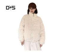 (beige, M) Women's Winter Jacket Corduroy Puffer Short Down Jacket Warm Quilted Cotton Coat Stand Collar Outerwear for Daily Life Work School