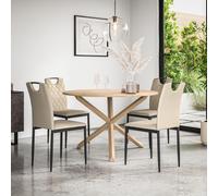 Malvern Round Dining Table And Chairs - Oak Table Top w Solid Oak Legs + Monza Faux Leather Dining Chair Set Of 4 More4Homes Beige One Size