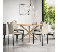 Malvern Round Dining Table And Chairs - Oak Table Top w Solid Oak Legs + Monza Fabric Dining Chair Set Of 4 More4Homes Beige One Size