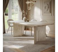 Beige Marble Effect Pillar Extendable Dining Table - Seats 6 - 8 - Geneva