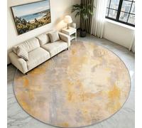 Beige Marble Wave Round Rug 150 cm, Distressed Vintage Hallway Carpet | Low Profile Fluid Lines Circle Runner, Anti-Skid Base, Stain Resistant Neutral Rug for Entryway & High Foot Traffic
