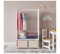 (Beige) MDF Wooden Hanging Clothes Rail Wardrobe Storage