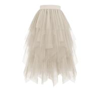 Beige Mesh Tiered Skirt Ladies Tulle Skirt Women Long High Elastic Waist Elegant Vintage Petticoat A Line Mesh Tiered Tutu Skirts Beach Party Going Out Summer Casual Outfits L