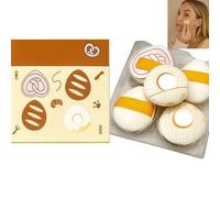 Beige Mini Makeup Sponges 5 PCS - Smooth Surface Blending Puff For Liquid Cream Foundation Concealer Blush In Compact Travel Friendly Bakery-Theme Design Box with Cute Pastry Prints