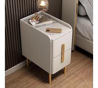 Beige Modern Bedside Table with Drawer & Slate Top - Stylish Nightstand for Bedroom, Living Room & Office, Metal Handle, Compact 25x40x48cm Design