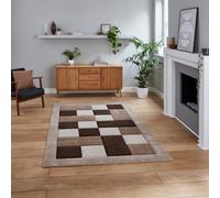 Beige Modern Bordered Chequered Geometric Rug For Dining Room-120Cm X 170Cm