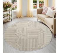 Beige Modern Minimalist Round Rug, 200 cm Carpet for Kids Boys Girls | Soft Non-Slip Backing Carpet, Geometric Semicircles Curves Stripe Line Machine Washable Area Rug for Nursery Playroom Bedroom