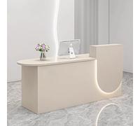 Beige Modern Reception Desk with Storage & Soft LED Lighting - Stylish Counter Table for Small Business, Hair Salons & Spas - Elegant Office Furniture Solution