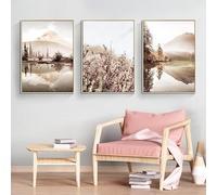 Beige Modern Reed Plant Landscape Painting - Home Decoration Poster for Bedroom, Living Room, Office Background Wall - Frameless (Style 6, 40x60cm*3)
