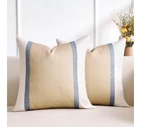 Beige Modern Throw Pillow 16x16 Inch Linen White Grey and Beige Decorative Patchwork Pillow Cover Accent Cushion Covers for Couch Sofa Bed Car Bedroom Living Room Set of 2