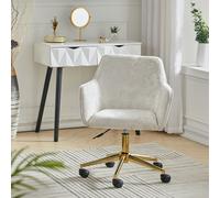 (Beige) Modern Velvet Upholstered Home Office Swivel Task Chair Armchair