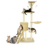 Beige Multi-Level Cat Climbing Tower with Ladder - Stable Cat Scratch Post & Play House for Kitty - 49 * 35 * 138cm