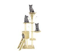Beige Multi-Level Cat Climbing Tower with Ladder - Stable Cat Scratch Post & Play House for Kitty - 49 * 35 * 138cm