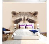 Beige Mural Wallpaper Animal Raccoon Photo Wallpaper 3D Effect 200 x 140 cm Non-Woven Wall Mural Home Bedroom Living Room Tv Background Poster Decoration