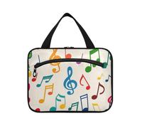 Beige Music Symbol Silhouette Hanging Large Make up Bag with Hook, Designer Cute Bag for toiletries for Traveler Backpacking envase para Perfume de L