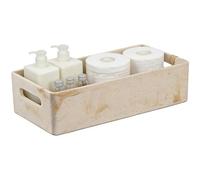 Beige Natural Travertine Textures Roll Toilet Paper Storage Basket with Handle for Bathroom Countertop, Toilet Tank Top Decorative Storage Bin, Resin Small Shelf Basket for Organizing, Heavy & Sturdy