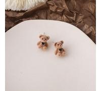 (beige) New Korean Kawaii Funny Plush Small Stud Earrings Cute Bow Bear Statement Dainty Earring Fashion Jewelry 2021