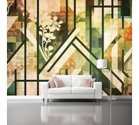 Beige Non-Woven Wall Murals - Geometric Natural Botanical Floral Illustrations Wallpaper for Living Room Tv Backdrop Kids Room Decor, Easy to Install, 350 x 256 cm (W x H)