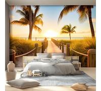 Beige Non-Woven Wall Murals - Nature Sand Dunes Beach Sunrise Wallpaper for Living Room Tv Backdrop Kids Room Decor, Easy to Install, 350 x 256 cm (W x H)