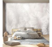 Beige Non-Woven Wall Murals - Simple Botanical Palm Leaf Line Art Wallpaper for Living Room Tv Backdrop Kids Room Decor, Easy to Install, 250 x 175 cm (W x H)