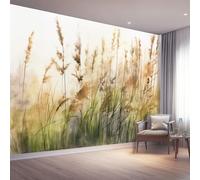 Beige Non-Woven Wall Murals - Watercolor Simple Tall Grass Illustration Wallpaper for Living Room Tv Backdrop Kids Room Decor, Easy to Install, 400 x 280 cm (W x H)