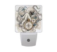 Beige Octopus with Compass Night Light Dusk to Dawn Sensor LED Night Dimmable Nightlight Lights Plug into Wall for Bedroom