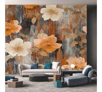 Beige Orange Floral Wallpaper for Bedroom Living Room Decor, Rustic Flower Wall Mural Home Accessories, Waterproof Wall Paper 200 x 140 cm F-WZ&124