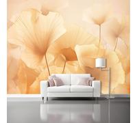 Beige Orange Non-Woven Wall Murals - Abstract Delicate Plant Ginkgo Leaf Wallpaper for Living Room Tv Backdrop Kids Room Decor, Easy to Install, 150 x 105 cm (W x H)