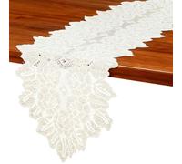 Beige Oval Lace Table Runner Doilies, Floral Table Scarf, Handmade Crochet Placemats for Wedding Living Room Kitchen Dining Decor (46.46 x 12.6 Inch)