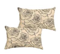 Beige Pack of 2 Outdoor Waterproof Linen Cushions Covers 80x100 cm Rose Rectangle Cushion Covers with Invisible Zipper, Double Sided Printing Pillowcases for Garden Bench Indoor Sofa Bed 1B-758