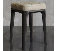 Beige Padded Stackable StoolPlastic Dining ChairLeather Bar Stool Square Design Without Backrest for Living Room Kitchen Classroom 45cm/18in Height