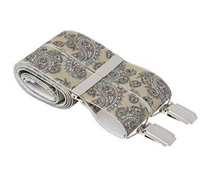 Beige Paisley Braces for Men - Trouser Braces Clip Suspenders X Back XL Extra Long Available 4 Strong Silver Clips (Standard (44 Inches Long), Beige)