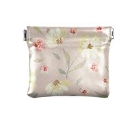 Beige Peach Flowers Shabby Chic Women's PU Leather Coin Purse Cute Card Holder for Girls Women Ladies, Beige Peach Flowers, 4.33"(L) x 3.74"(W) x 0.39"(H), Classic