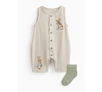 Beige Peter Rabbit Print Romper & Socks Set 6-9 months