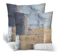 Beige Pillow Covers 16x16 Set of 2, Brown Grey Abstract Art Painting Throw Pillows for Couch, Modern Throw Pillowcase Square Cushion Cover Gift for Couch Sofa Bed
