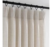 Beige Pinch Pleated Linen Sheer Curtains 96 Inch Long W70 x L96, Memory Shape Pleated Curtains Living Room Bedroom, Textured Thick Semi Sheer Privacy Curtain Drapes Farmhouse Light Filtering Curtain