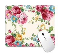 Beige Pink Rose Flower Mouse Pad Mat Cute, Premium-Textured Washable Vintage Aesthetic Mousepad with Non-Slip Rubber Base Abstract Floral Mice Pad for Computer Home Office Decor