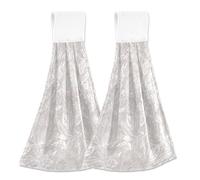 Beige Plants Hand Towel with Button Loop 2 Piecing Hand Towel with Button Loop Hanging Hand Towels for Kitchen